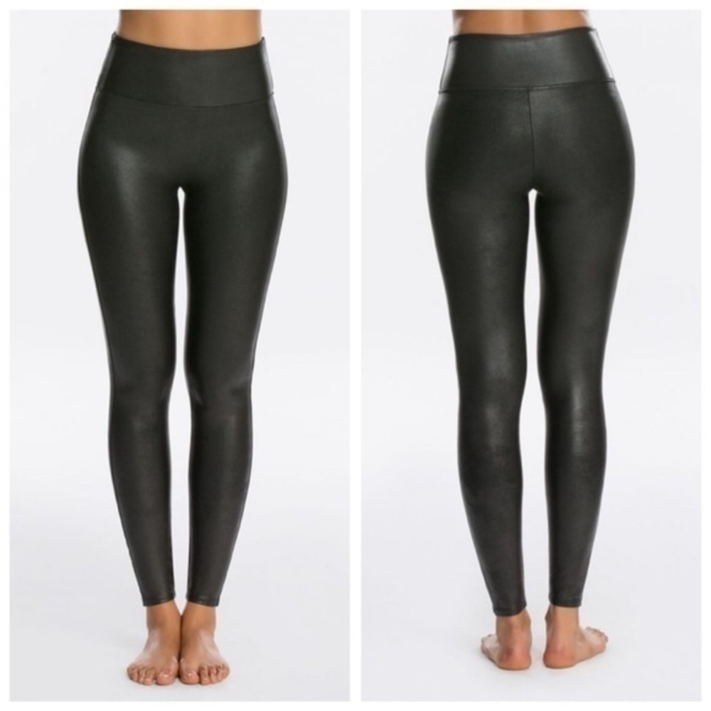 SPANX Black Faux Leather High Rise Leggings Pleather Tights Women’s Size Medium